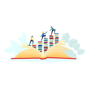 Flat design of teaching young people to get knowledge from books. Stock Illustration