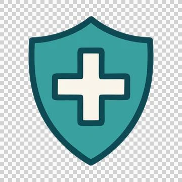 Flat Design Teal Shield With White Cross Medical Symbol Icon Stock Illustration