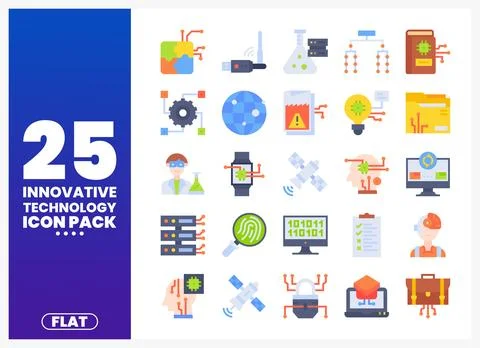 Flat design technology icons pack with innovative elements Stock Illustration