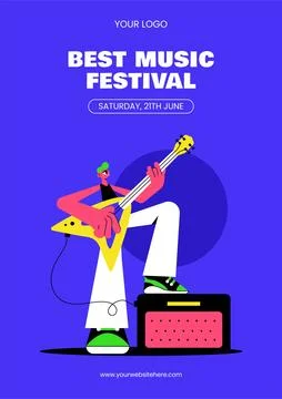 Flat Design Template for World Music Day Social Media Flyer with Fun Hand-D.. Stock Illustration