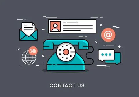 Flat design thin line concept banner for contact Stock Illustration