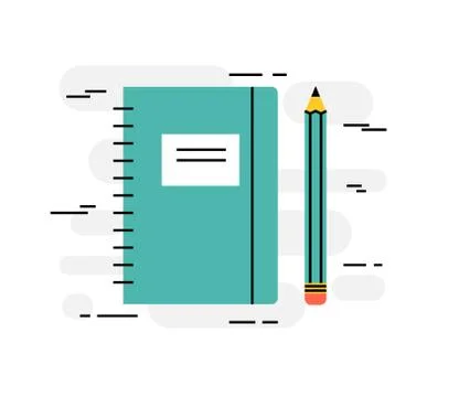 Flat design thin line concept of writing diary or sketching ideas Stock Illustration
