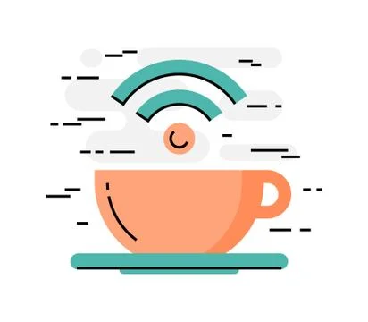 Flat design thin line concept of internet cafe Stock Illustration