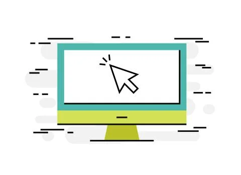 Flat design thin line concept of using computer Stock Illustration