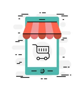 Flat design thin line concept of mobile shopping Stock Illustration