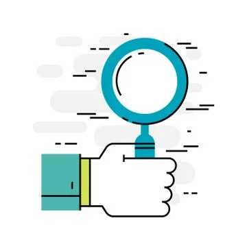 Flat design thin line hand with magnifying glass Stock Illustration