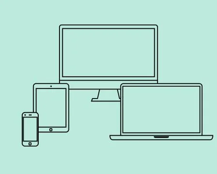Flat design thin line icons set electronic objects Stock Illustration