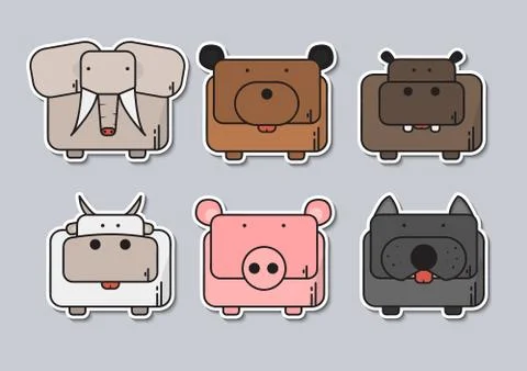 Flat design thin line style Animals, vector illustration farm 스톡 일러스트