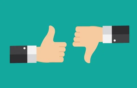 Flat Design Thumbs Up and Down Background . Vector Illustration Illustrazione stock