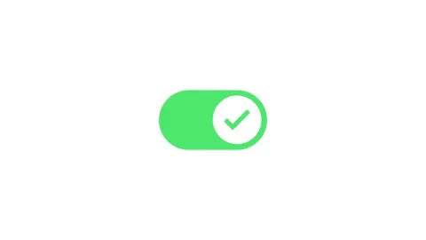 Flat-design toggle button with check and cross icons, off to on, grey to green 動画素材 331231414