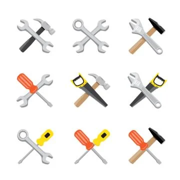Flat design tools symbols set Stock Illustration
