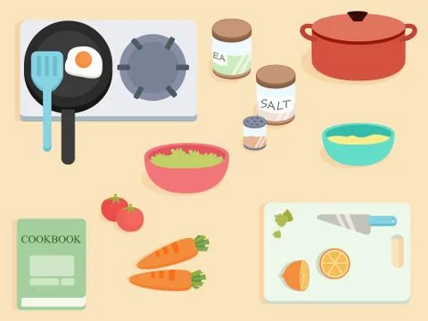 Flat design - top view cook table Stock Illustration