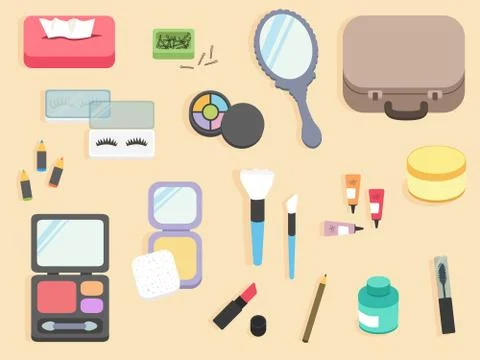 Flat design - top view cosmetic table Stock Illustration