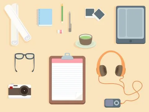 Flat design - top view office table Stock Illustration