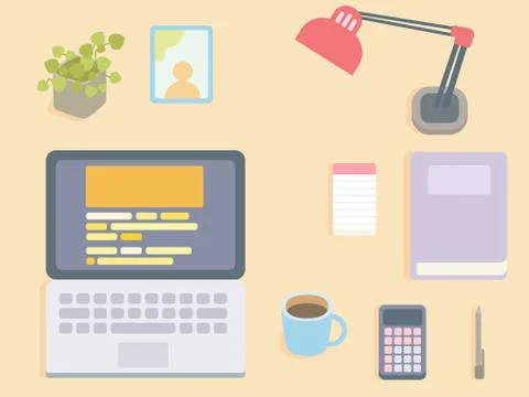 Flat design - top view office table Stock Illustration