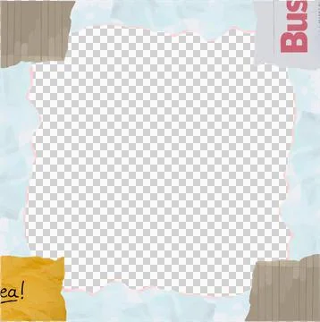 Flat design torn paper collage frame is featuring blue watercolor, paper scraps, Stock-Illustration