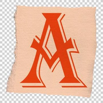 Flat design torn parchment paper is showing stylized orange letter A on Иллюстрация