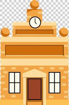 Flat-design town hall is featuring circular clock, triangular pediment, Stock Illustration