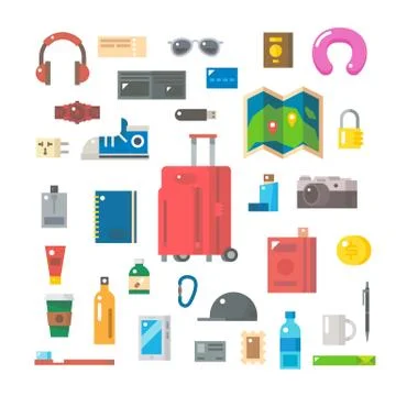 Flat design of travel items set Stock Illustration