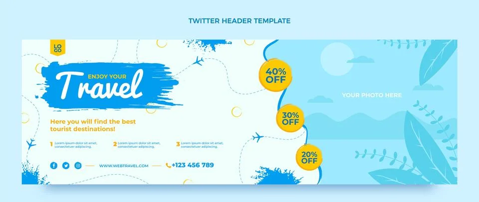 Flat design travel twitter header Stock Illustration