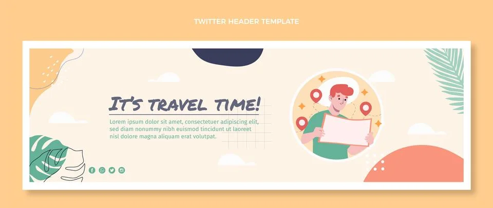 Flat design travel twitter header Stock Illustration