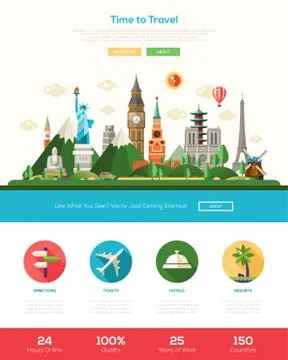 Flat design travel website header banner with webdesign elements Stock Illustration