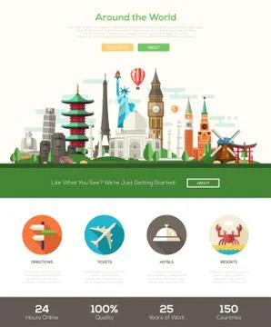 Flat design travel website header banner with webdesign elements Stock Illustration