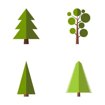 Flat design trees icons collection on white background Stock Illustration