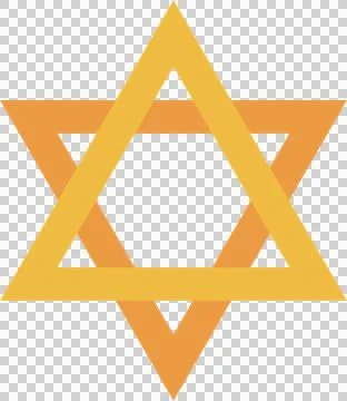 Flat design triangles are overlapping to form six-pointed star in orange-yellow Stock Illustration