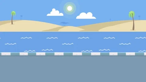 Flat design tropical beach and ocean landscape water Stock Footage 340471733