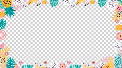 Flat design tropical border is showing pineapple and foliage on transparent Illustrazione stock