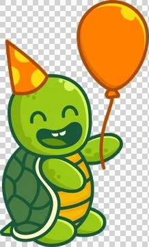 Flat design turtle is partying on transparent background with party hat and Stock Illustration