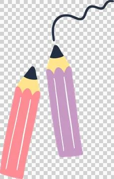 Flat design two pink and lavender pencils floating over transparent backdrop, Ilustração Stock