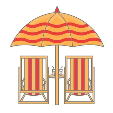 Flat design of umbrellas and benches by the beach Stock Illustration