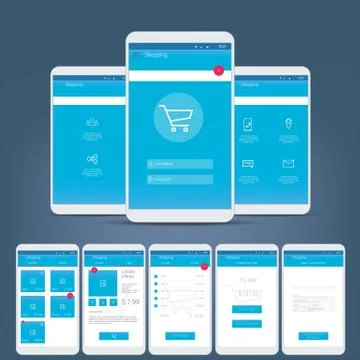 Flat design user interface for smart phone or mobile e-shop apps. Navigation Stock Illustration