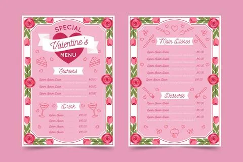 Flat design valentines day menu template Stock Illustration