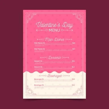 Flat design valentines day menu template Stock Illustration