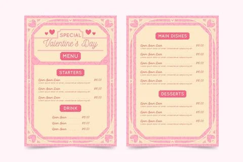 Flat design valentines day menu template Stock Illustration
