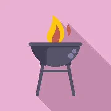 Flat design vector of a barbecue grill with flames, on a pink background Stock Illustration