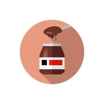 Flat design vector bottle nutella with spoon Stock Illustration