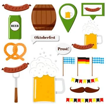 Flat design vector clip art oktoberfest set illustration isolated on white ba Stock Illustration