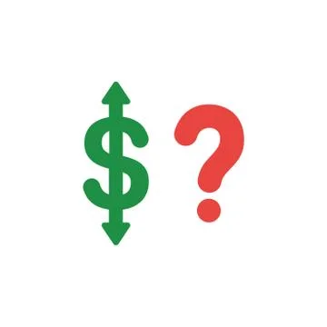 Flat design vector concept of dollar arrow up and down with question mark Illustrazione stock