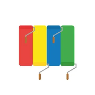 Flat design vector concept of four paint brushes painting wall in foue differ 스톡 일러스트