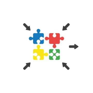 Flat design vector concept of four puzzle pieces connecting Stock Illustration