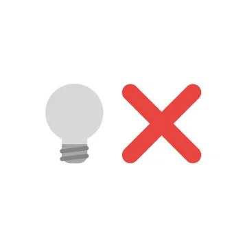 Flat design vector concept of grey light bulb with x mark Stock Illustration