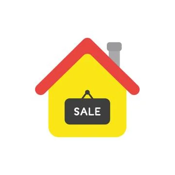 Flat design vector concept of house with sale word on hanging sign Illustrazione stock