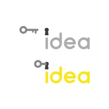 Flat design vector concept of idea word with keyhole and key unlock Stock Illustration