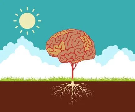 Flat design vector concept illustration with brain. Stock Illustration