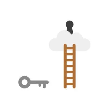 Flat design vector concept of key reach to keyhole on cloud with wooden ladde イラスト素材