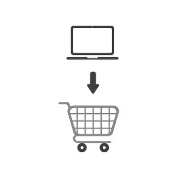 Flat design vector concept of laptop computer into shopping cart Stock Illustration